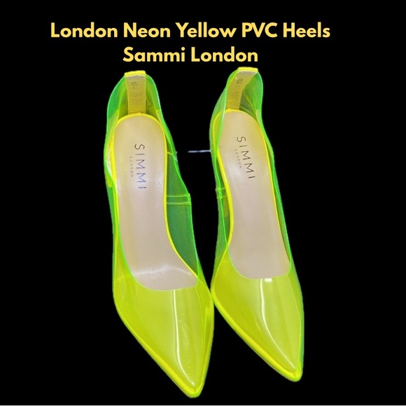 London Neon Yellow PVC Heels - Picture 1 of 7